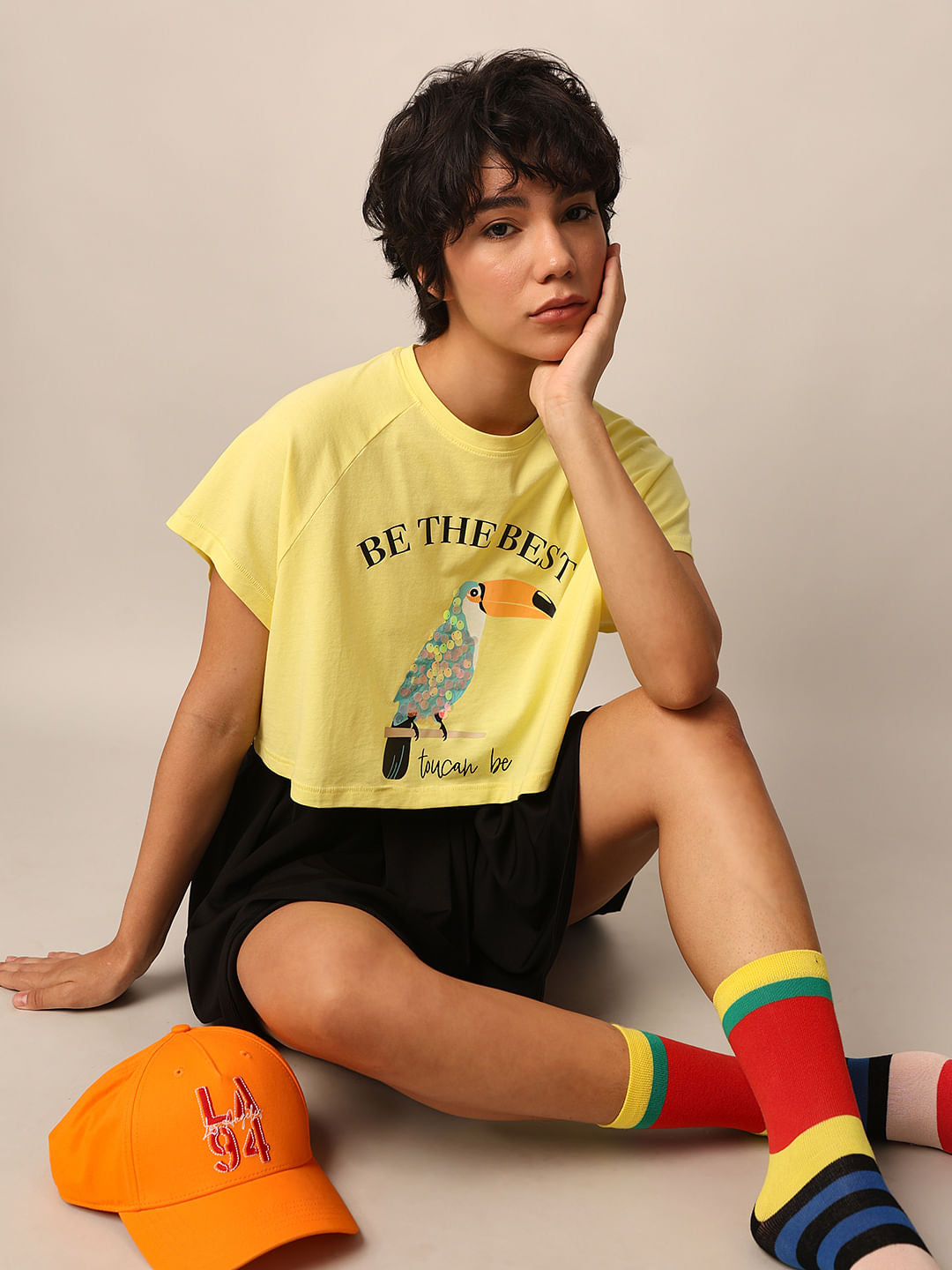 Yellow Printed Boxy Fit T-Shirt