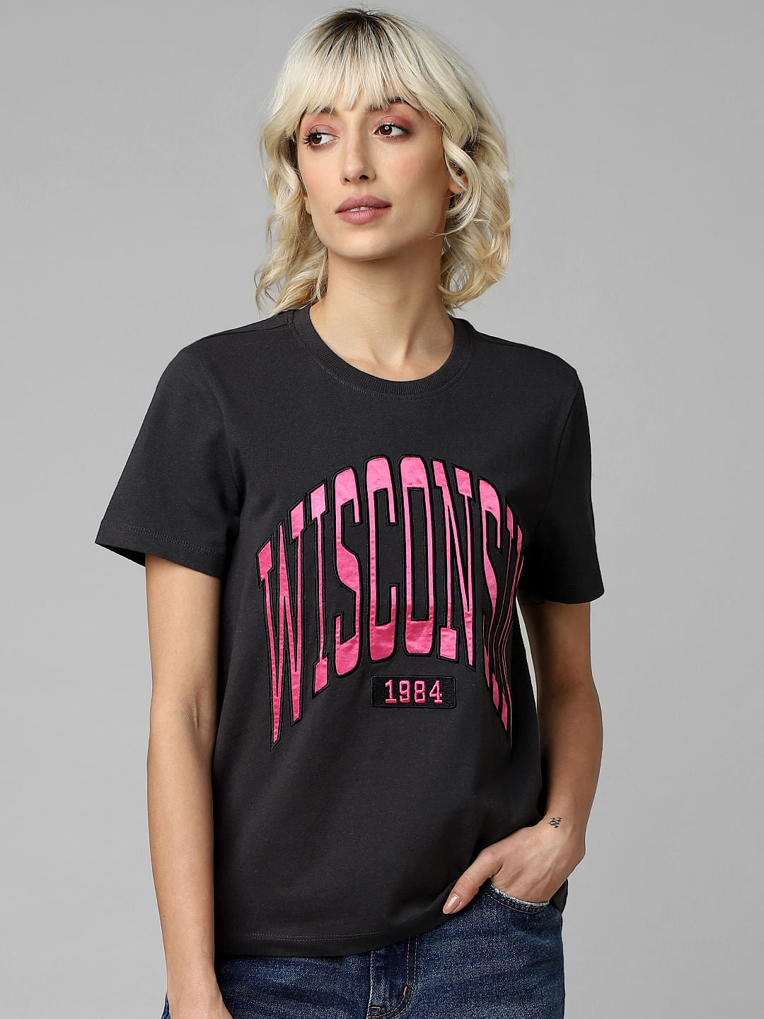 Black Text Print T-Shirt