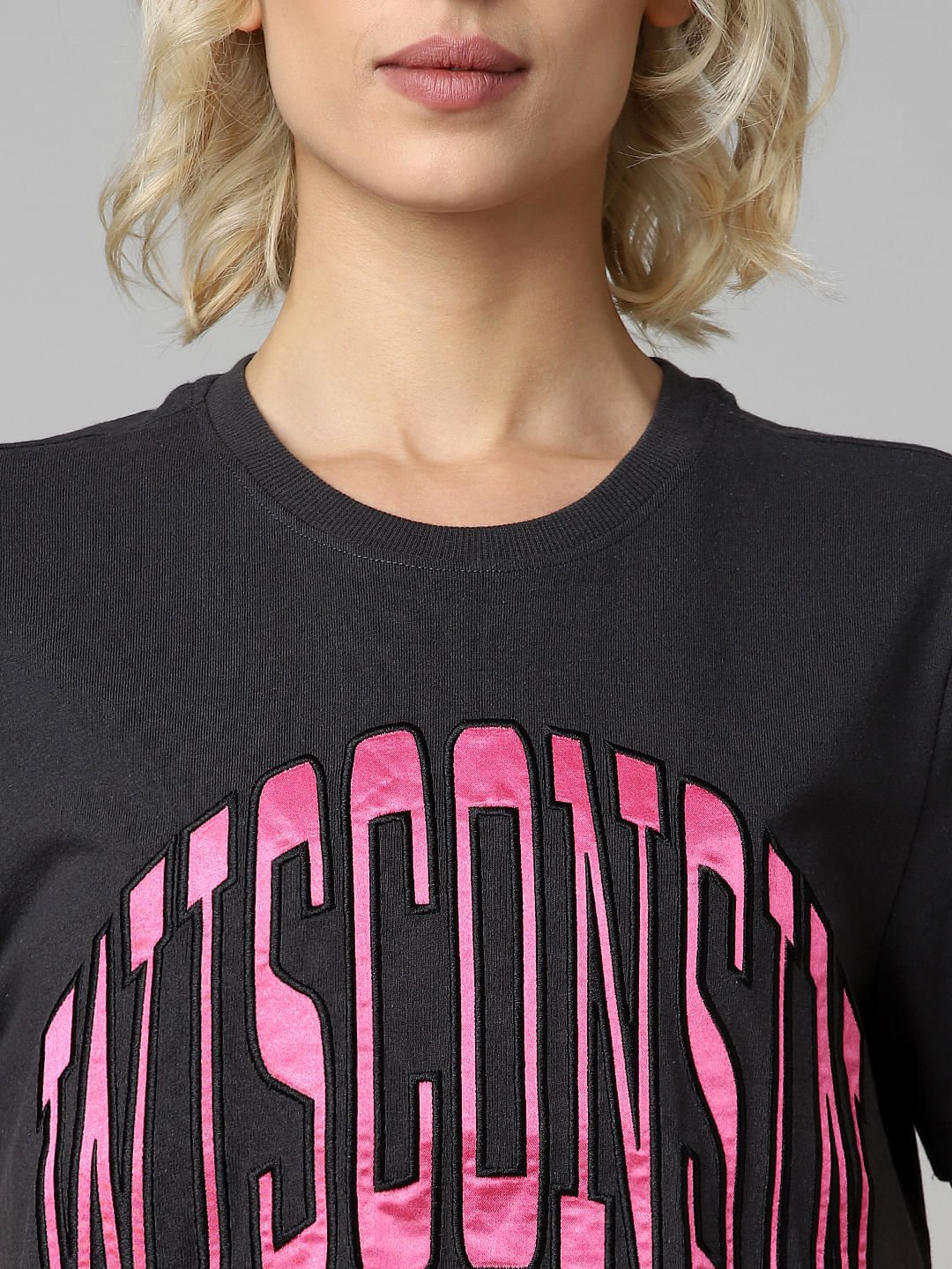 Black Text Print T-Shirt