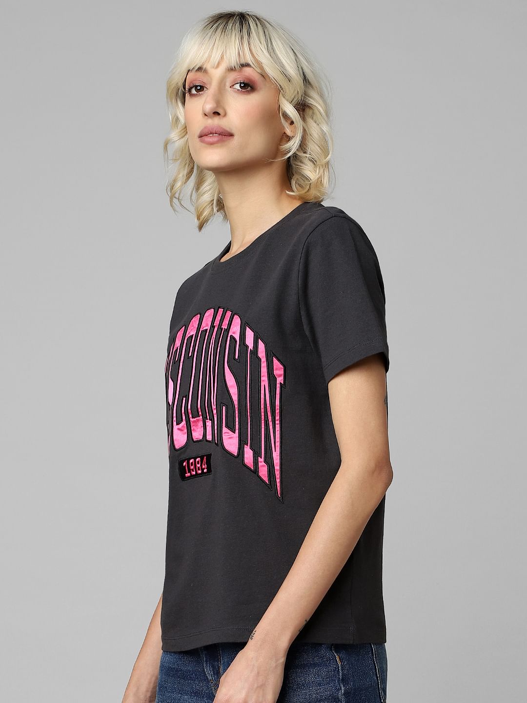 Black Text Print T-Shirt
