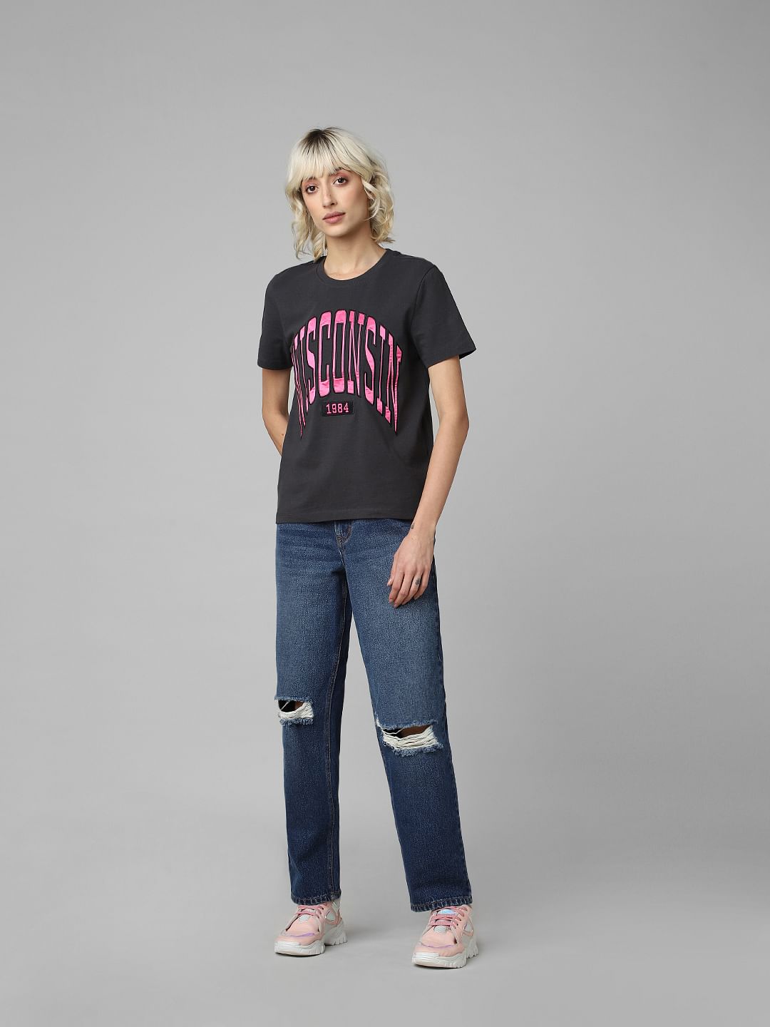 Black Text Print T-Shirt