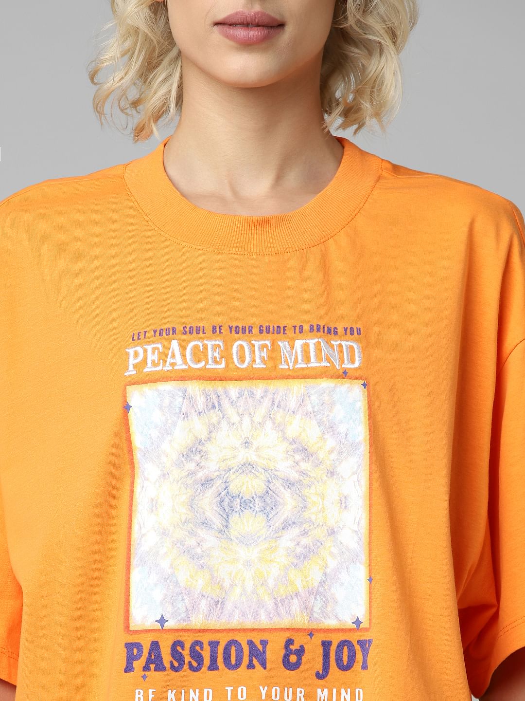 Orange Graphic Print Cropped T-Shirt