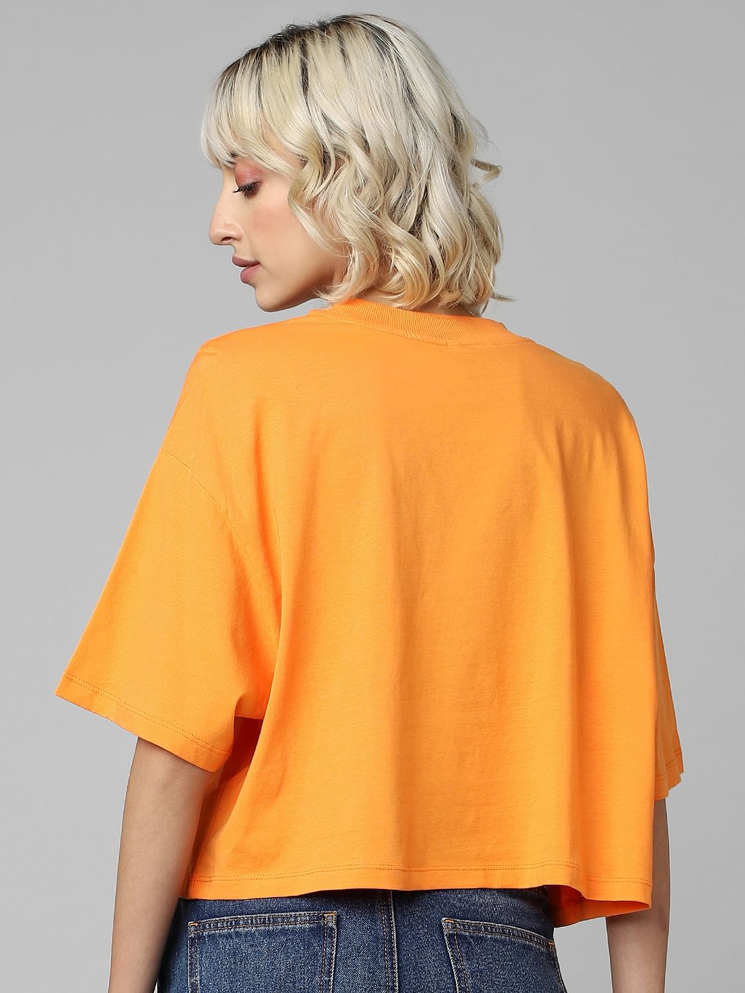 Orange Graphic Print Cropped T-Shirt