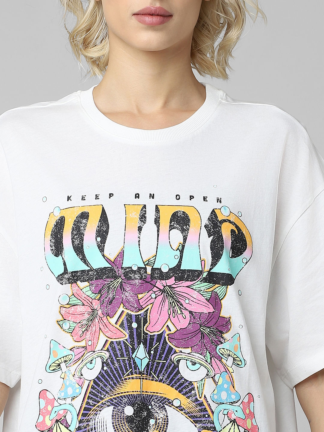 White Graphic Print Oversized T-Shirt