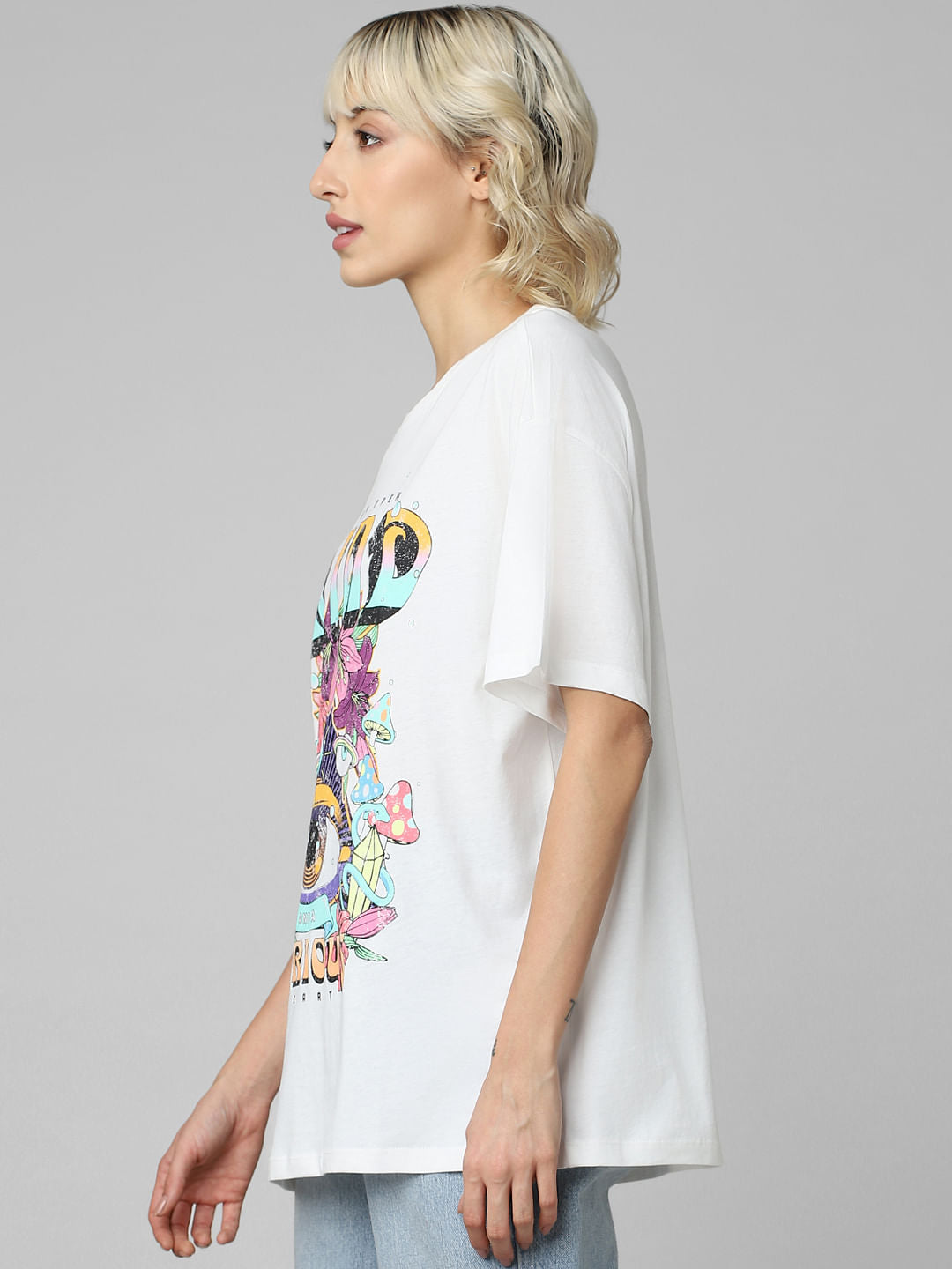 White Graphic Print Oversized T-Shirt