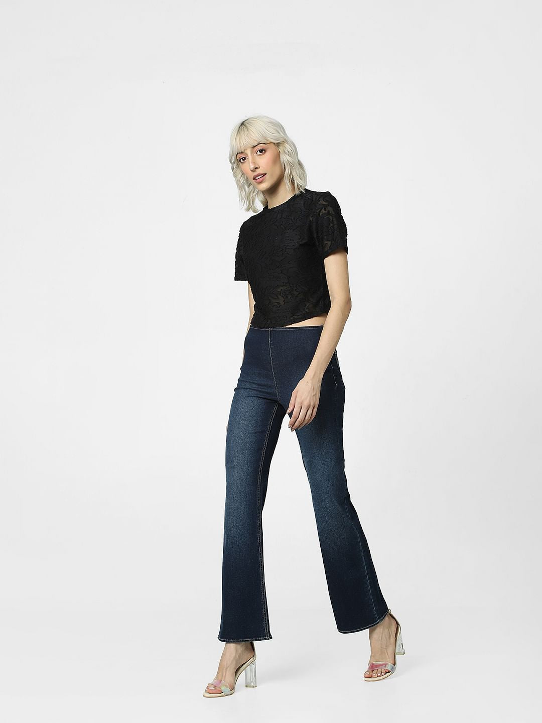 Black Textured Cropped Top