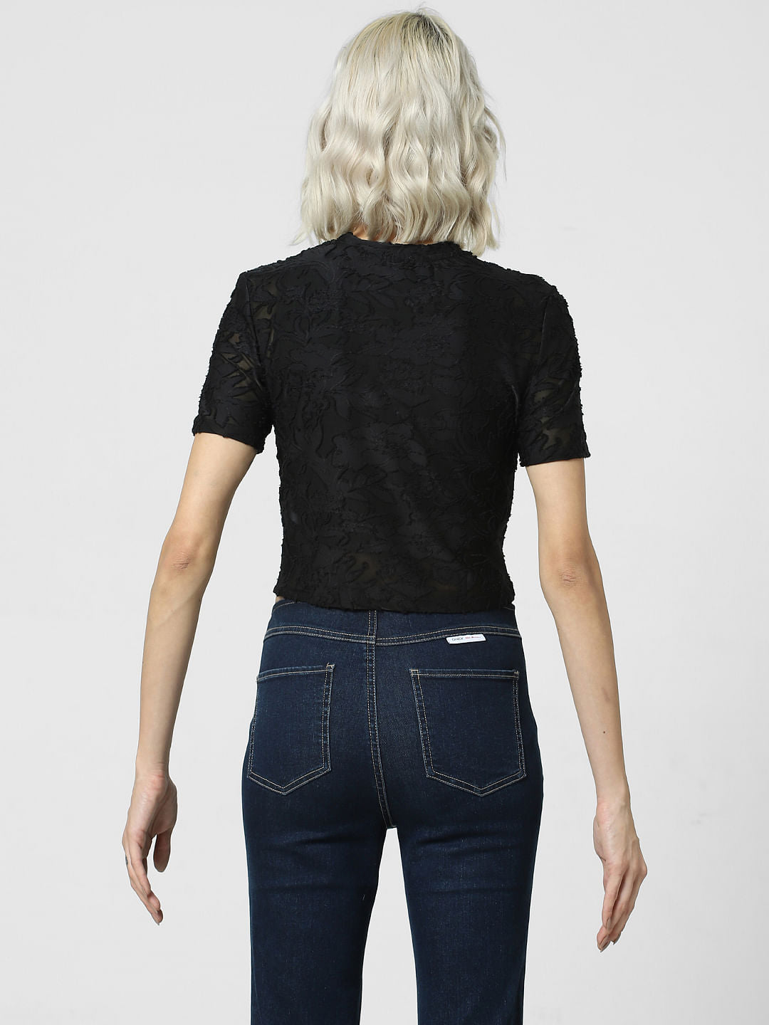 Black Textured Cropped Top