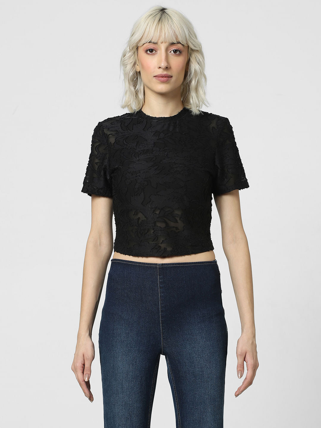 Black Textured Cropped Top