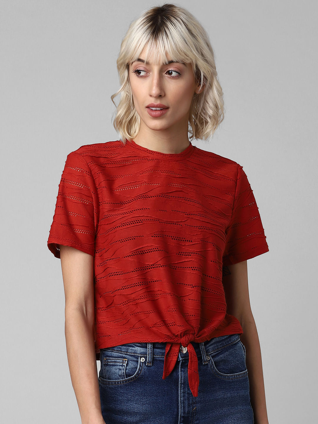 Red Jacquard Top