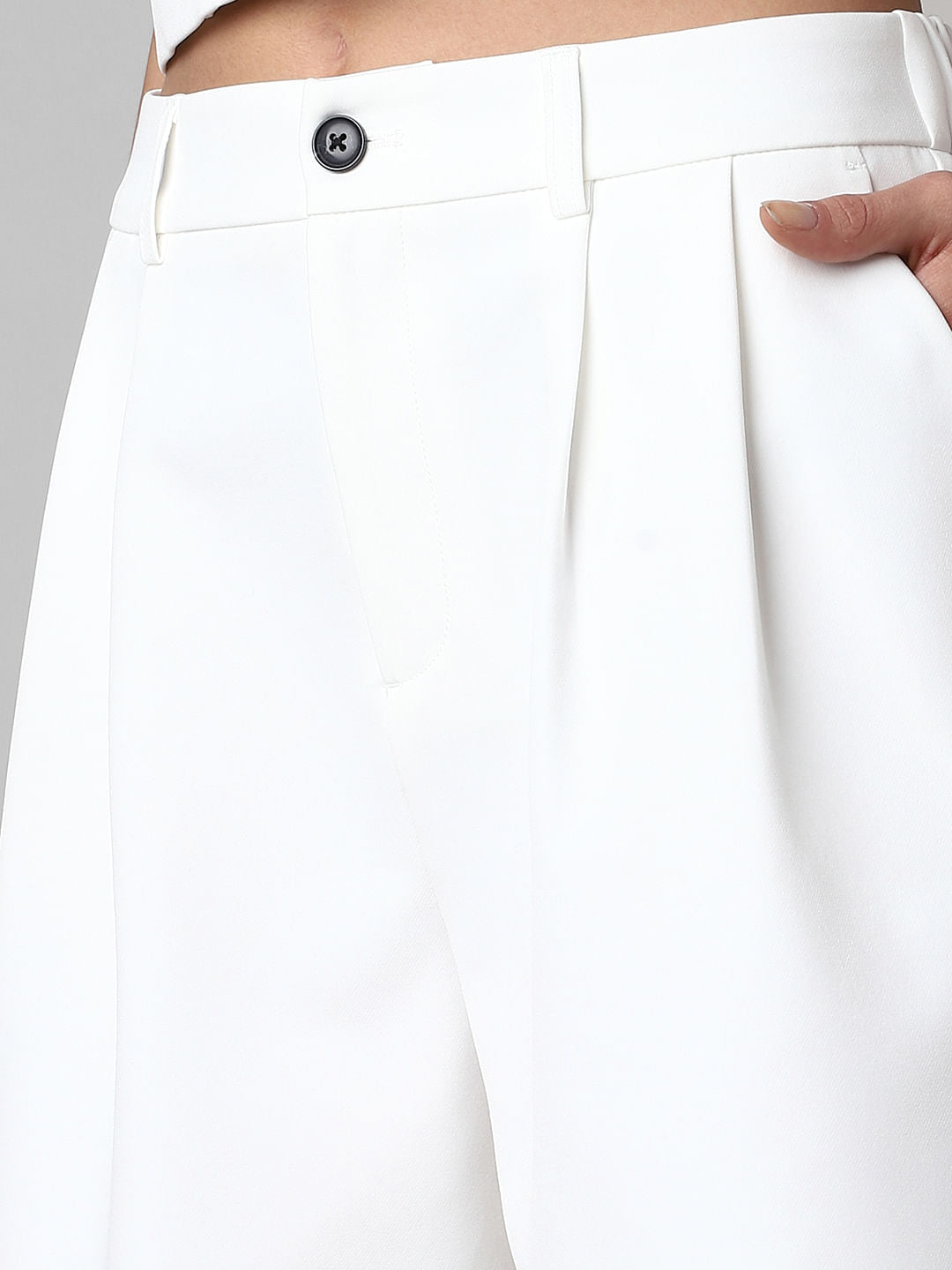 White High Rise Tailored Twill Shorts