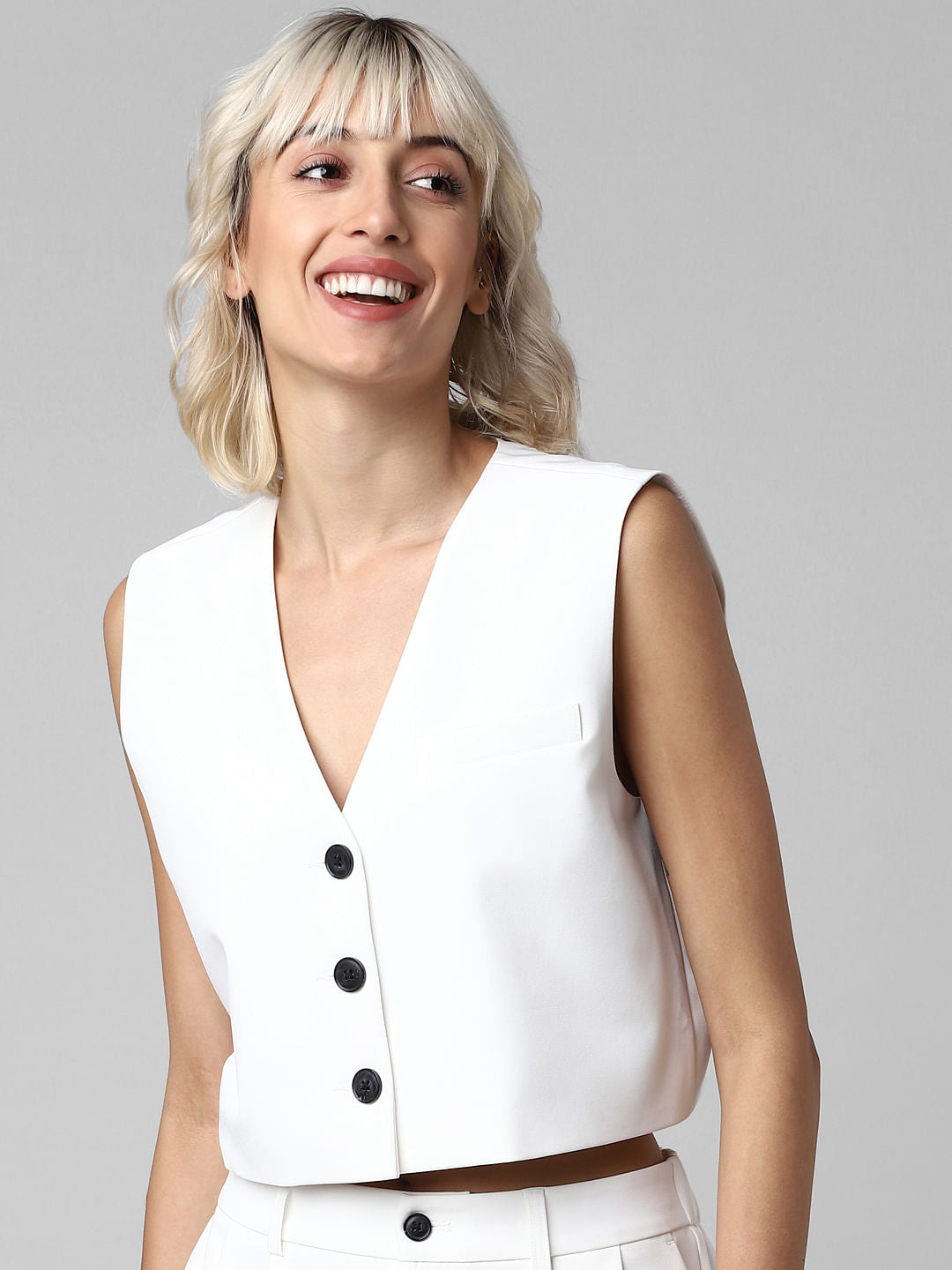 White Cropped Co-Ord Vest