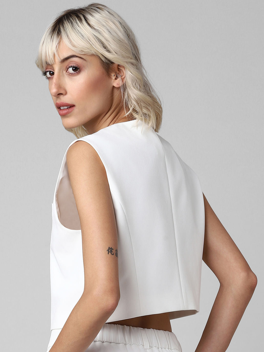 White Cropped Co-Ord Vest