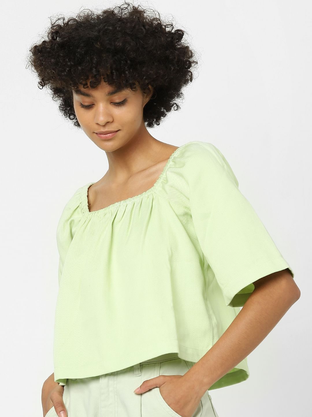 Green Square Neck Top