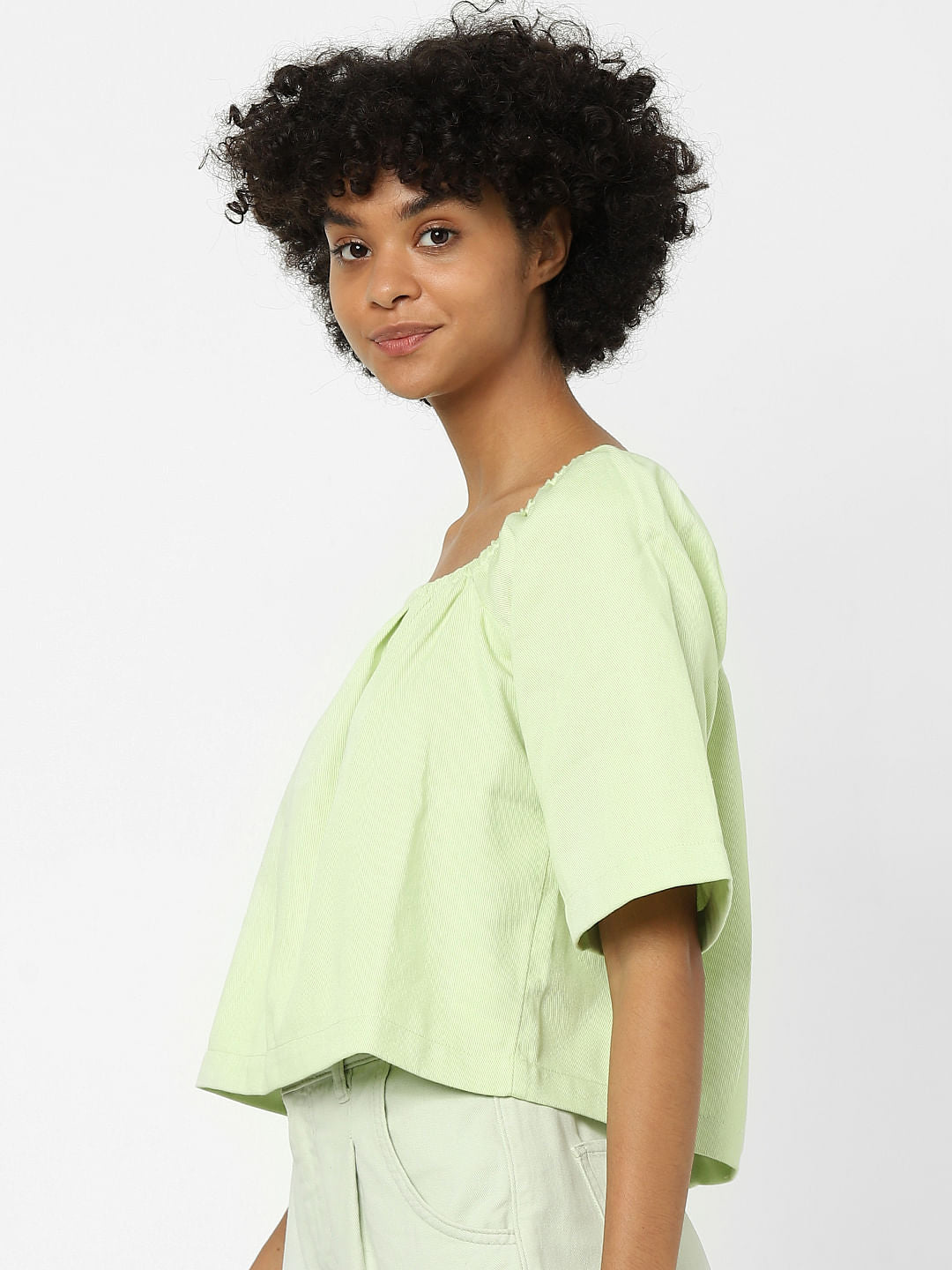 Green Square Neck Top