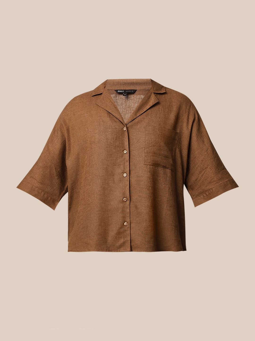 Brown Linen Boxy Fit Co-Ord Set Shirt