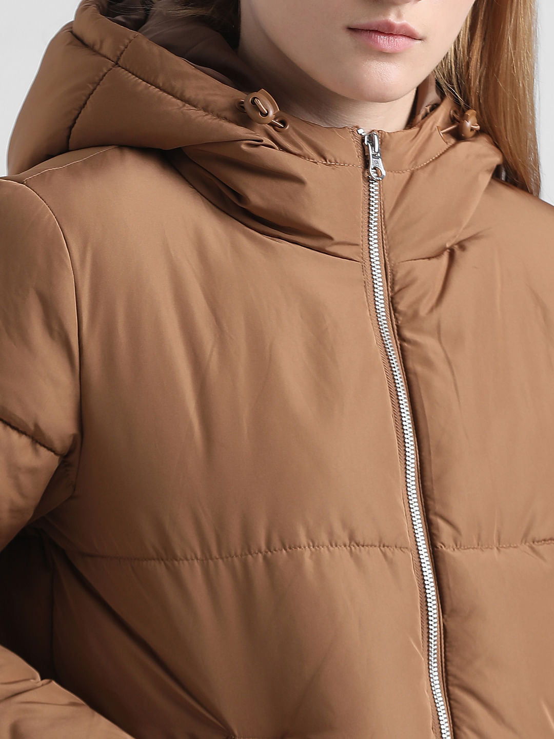 Brown Hooded Short Puffer Jacket