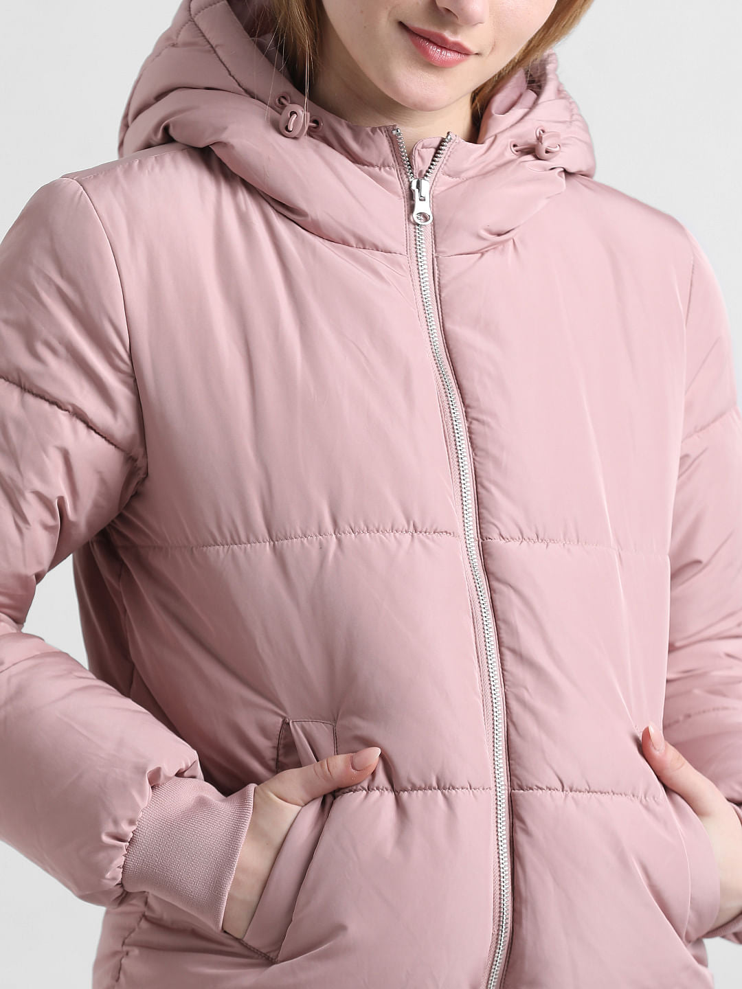 Pink Hooded Short Puffer Jacket