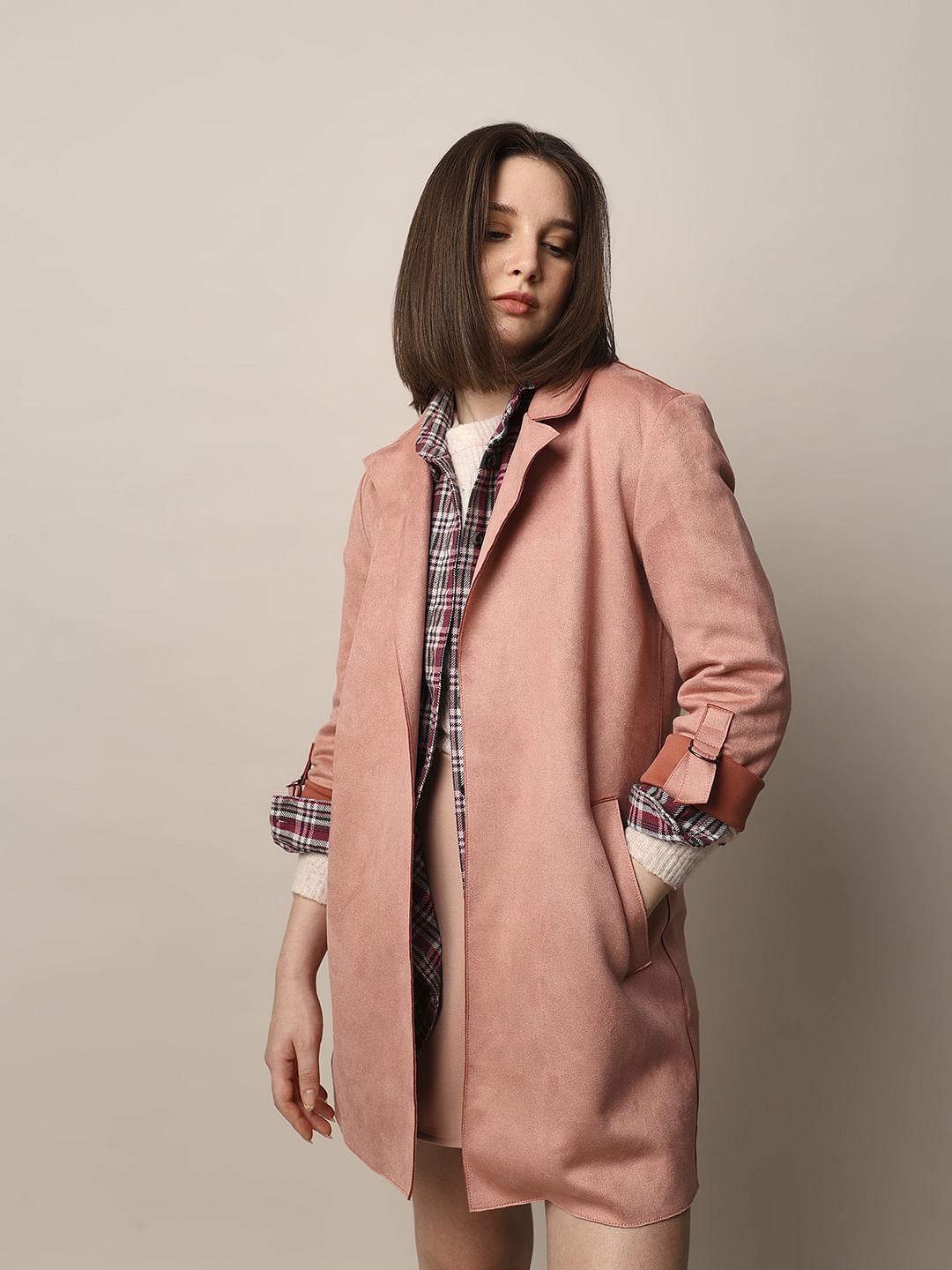 Pink Faux Suede Coat