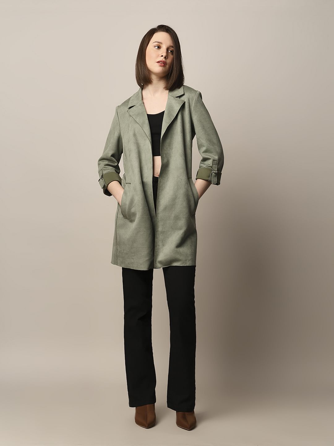 Green Faux Suede Coat