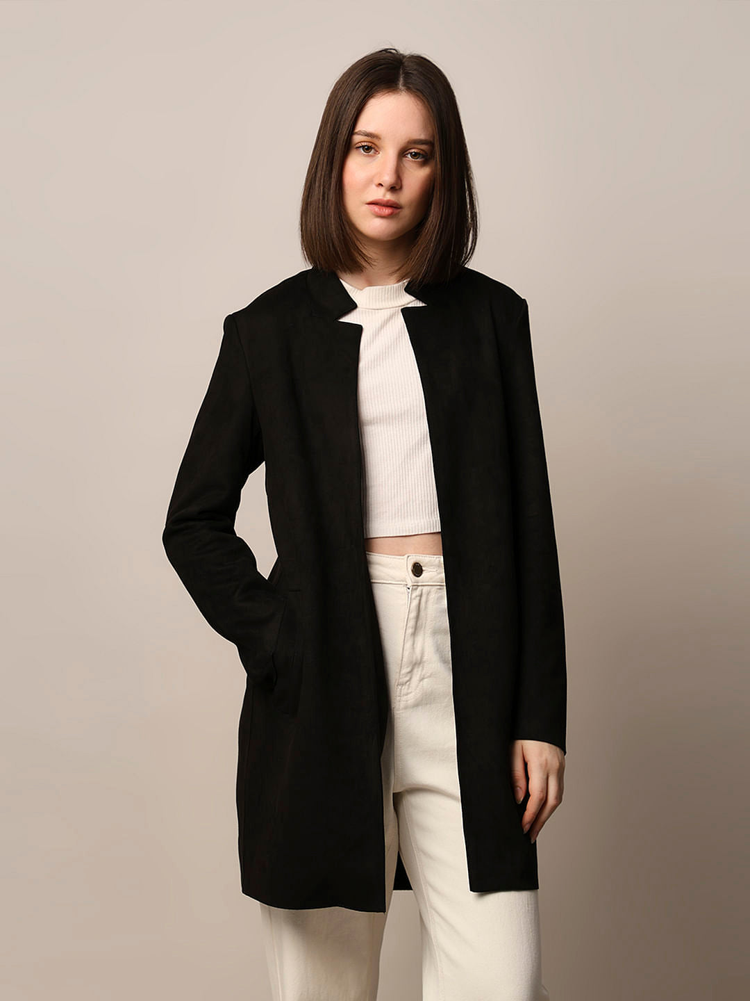 Black Faux Suede Coatigan