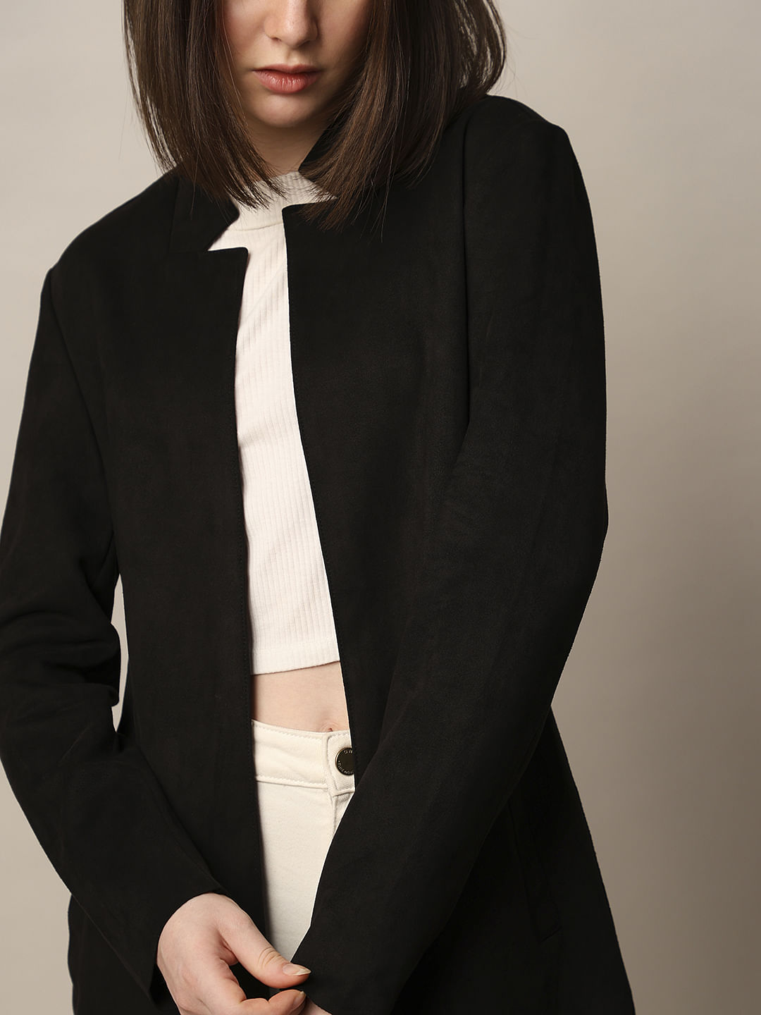 Black Faux Suede Coatigan