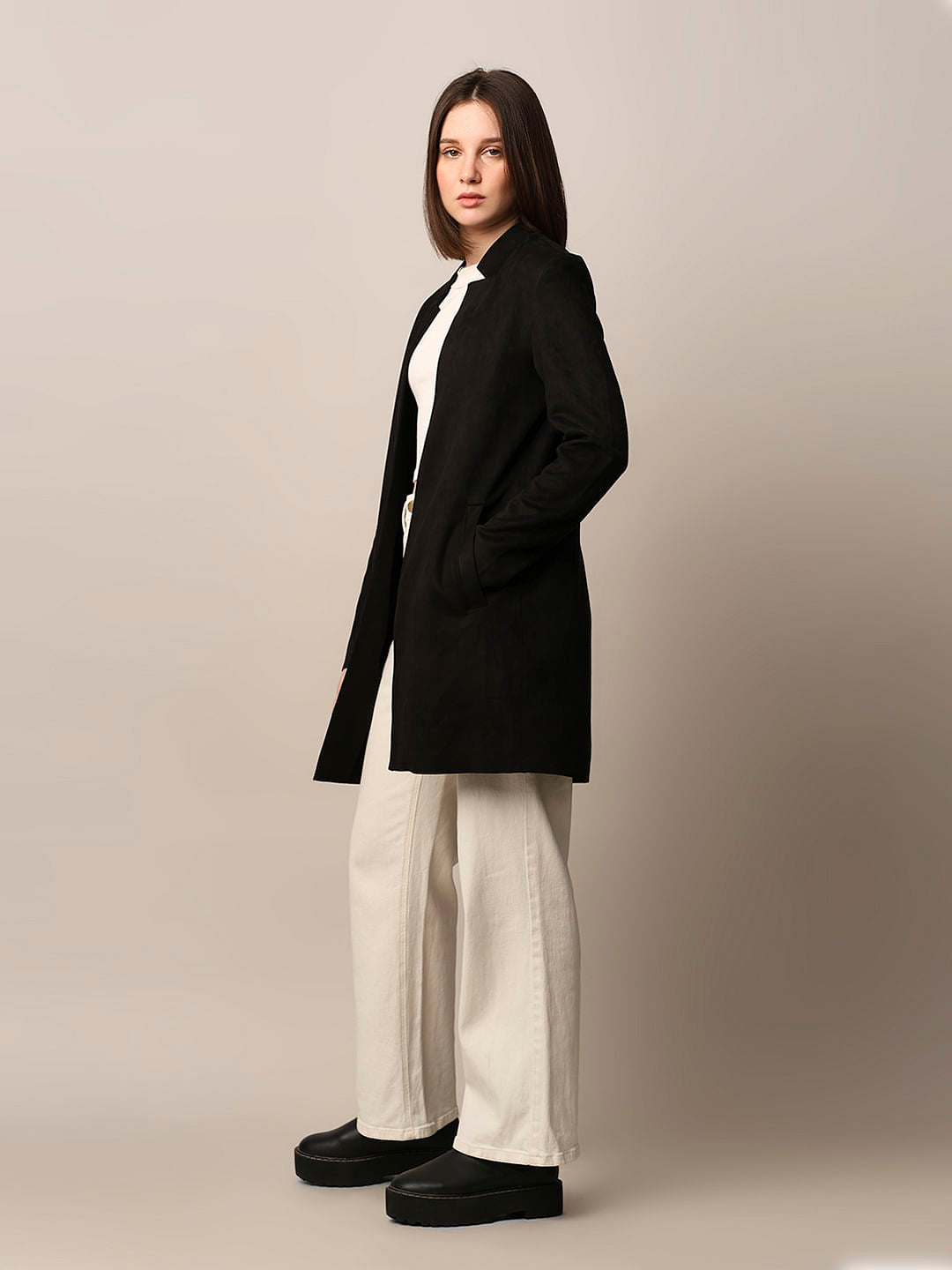 Black Faux Suede Coatigan