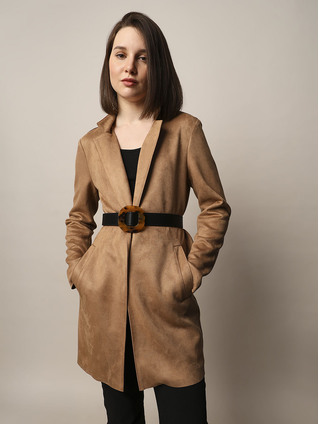 Brown Faux Suede Coatigan