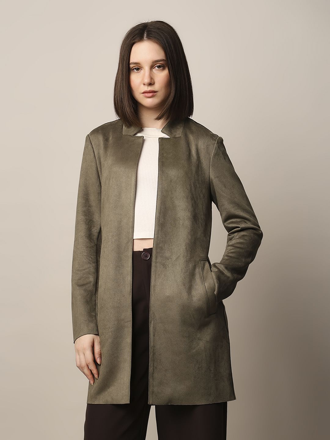 Green Faux Suede Coatigan