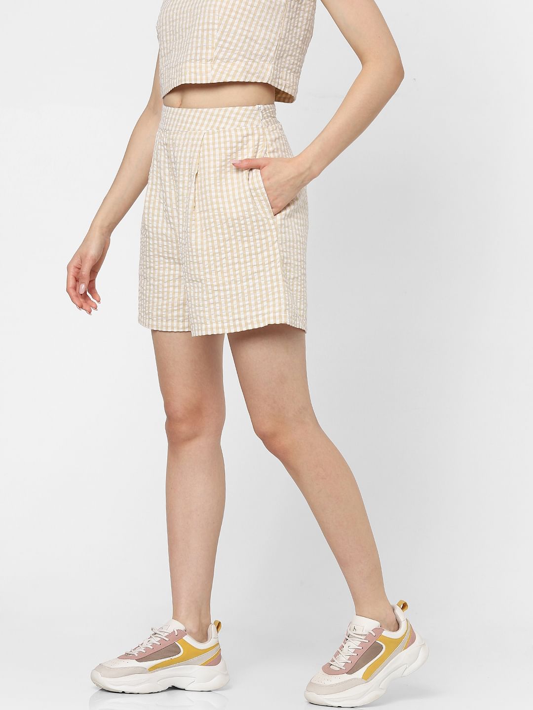 Beige Gingham Check Co-Ord Shorts