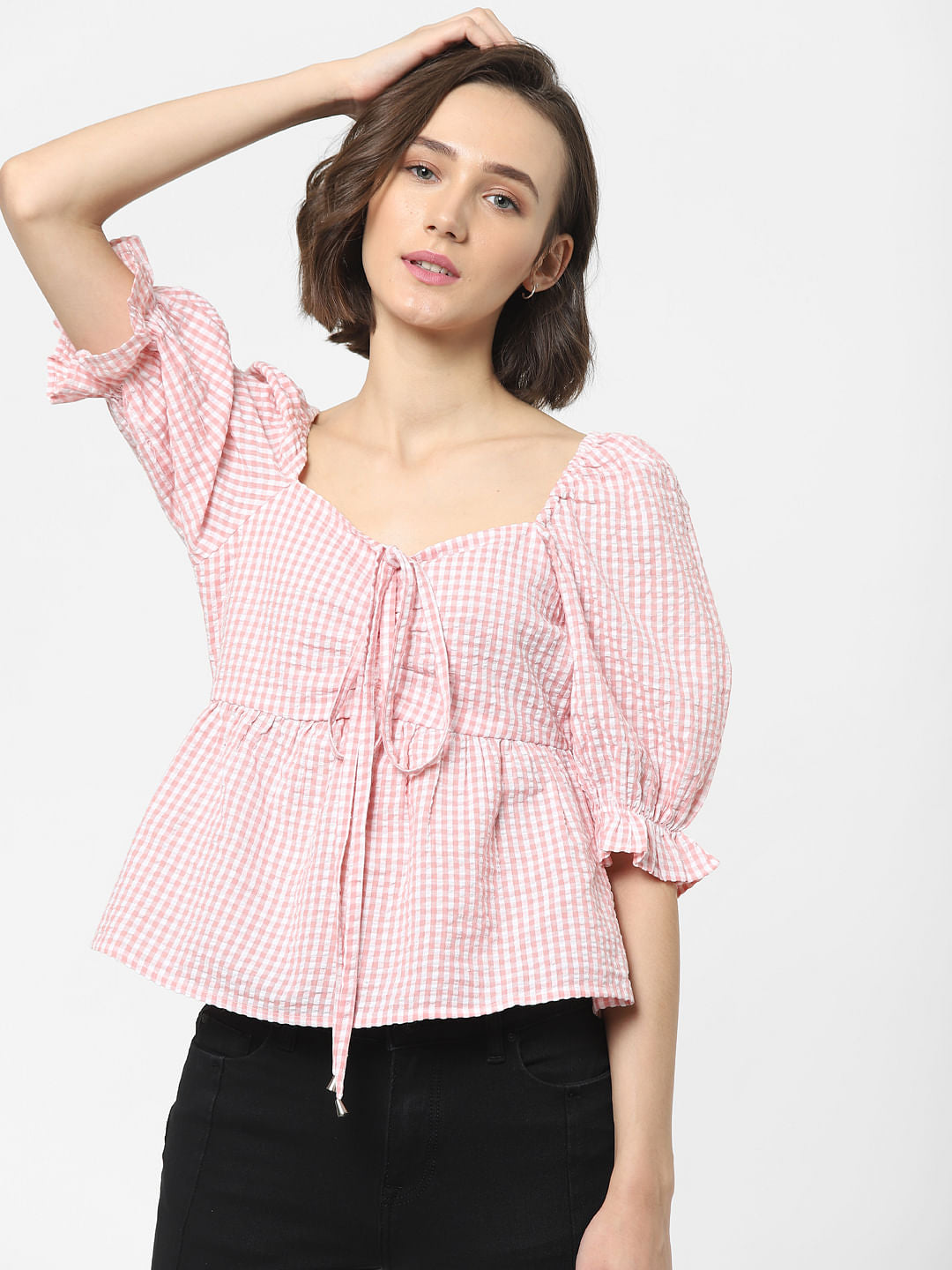 Pink Gingham Checks Top