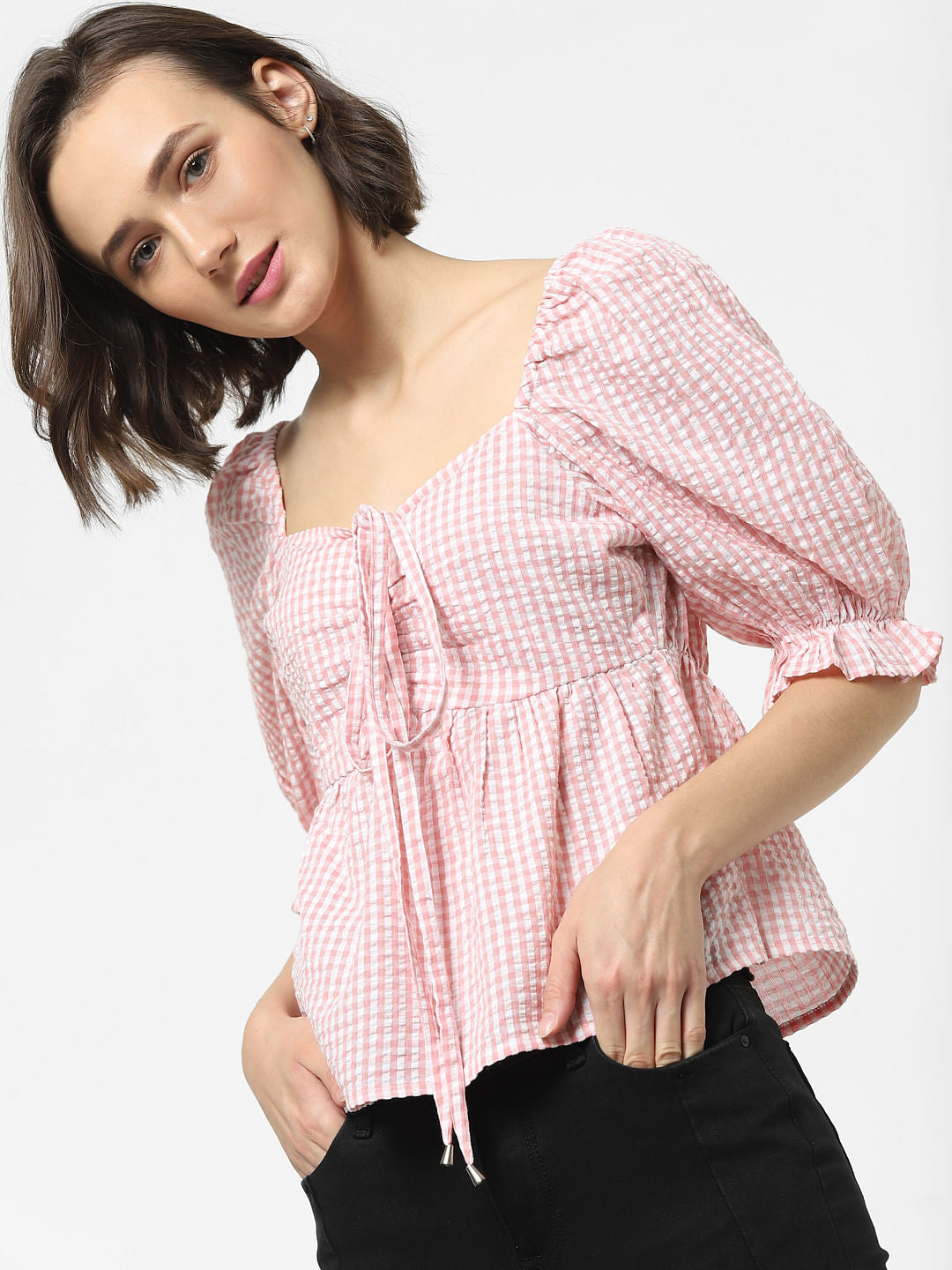 Pink Gingham Checks Top
