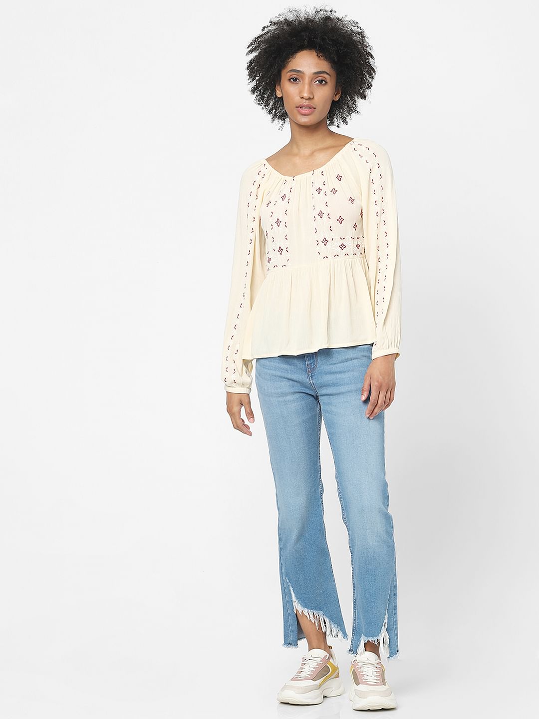 Beige Embroidered Top