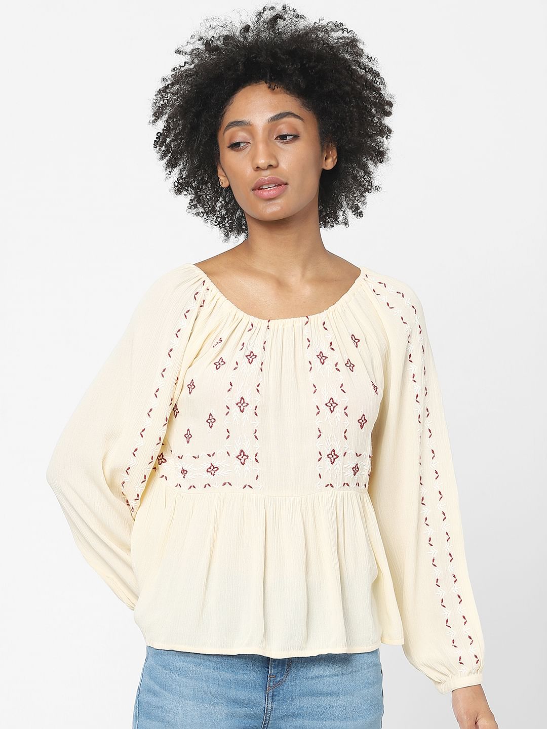 Beige Embroidered Top