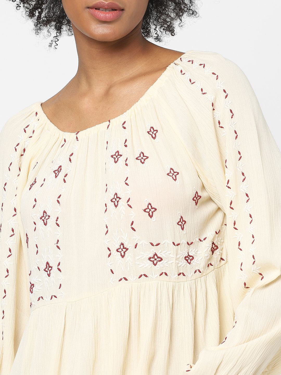 Beige Embroidered Top