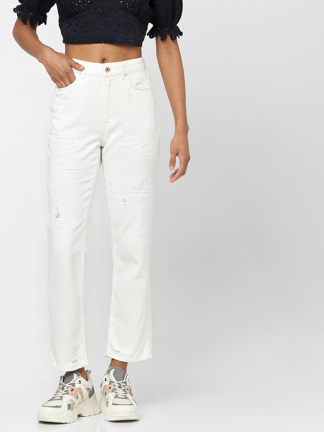 White High Waist Flared Jeans