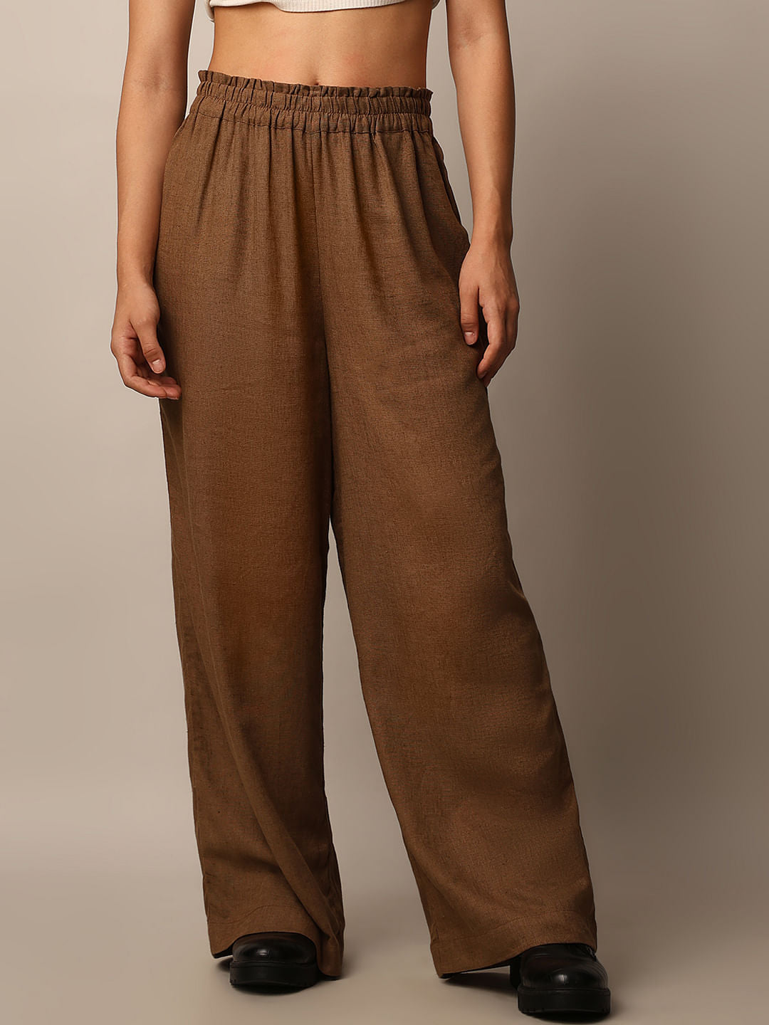 Brown Linen Pull-On Co-Ord Set Pants
