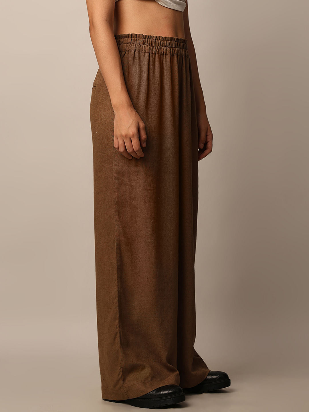 Brown Linen Pull-On Co-Ord Set Pants