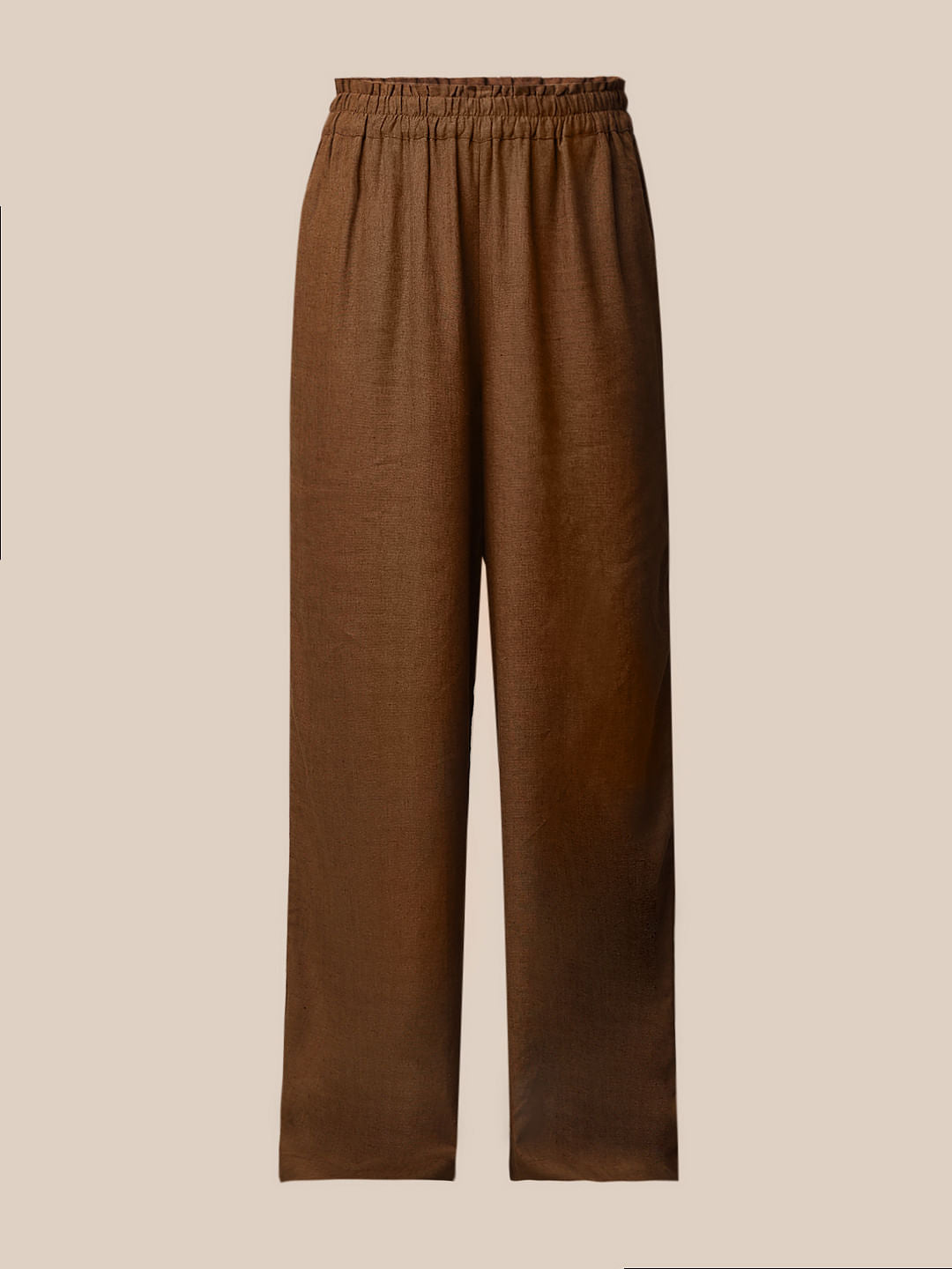 Brown Linen Pull-On Co-Ord Set Pants