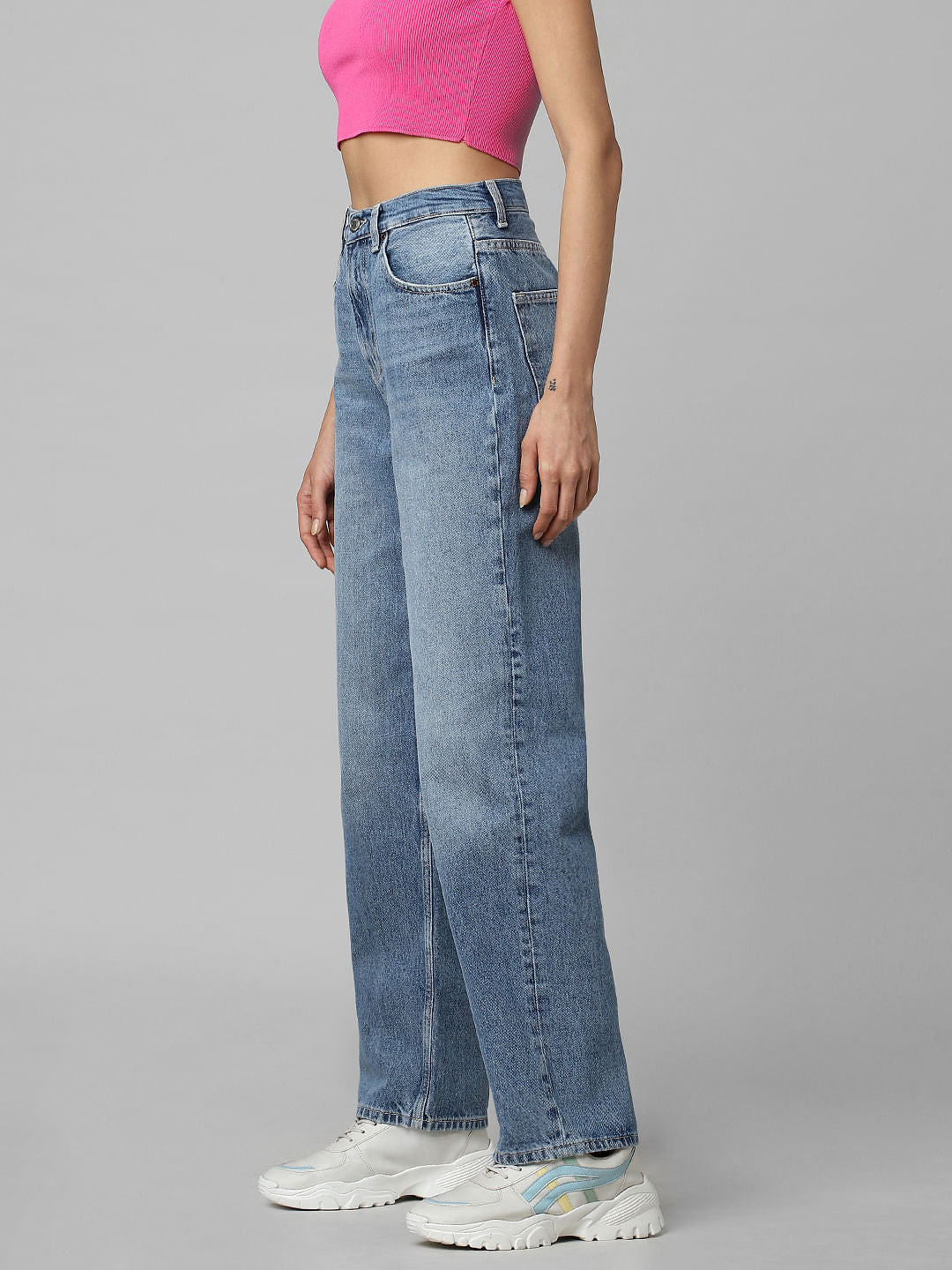 Blue Extra High Rise Straight Fit Jeans