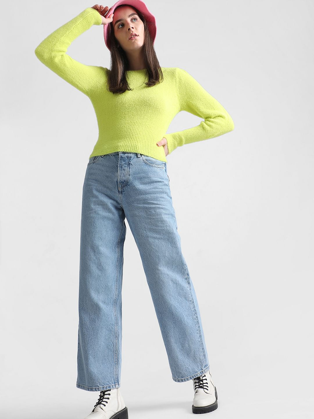 Blue Mid Rise Loose Fit Jeans
