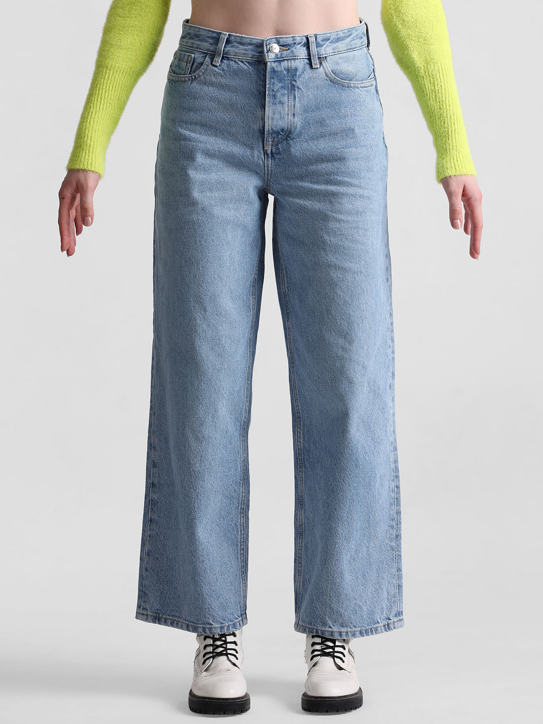 Blue Mid Rise Loose Fit Jeans