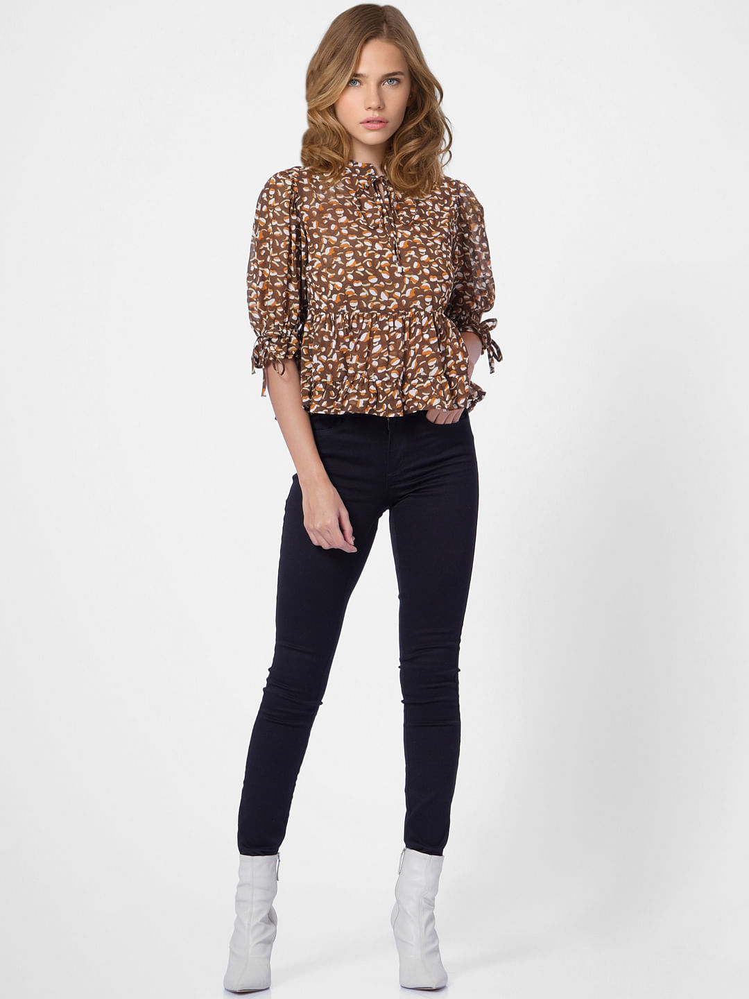 Brown All Over Print Top