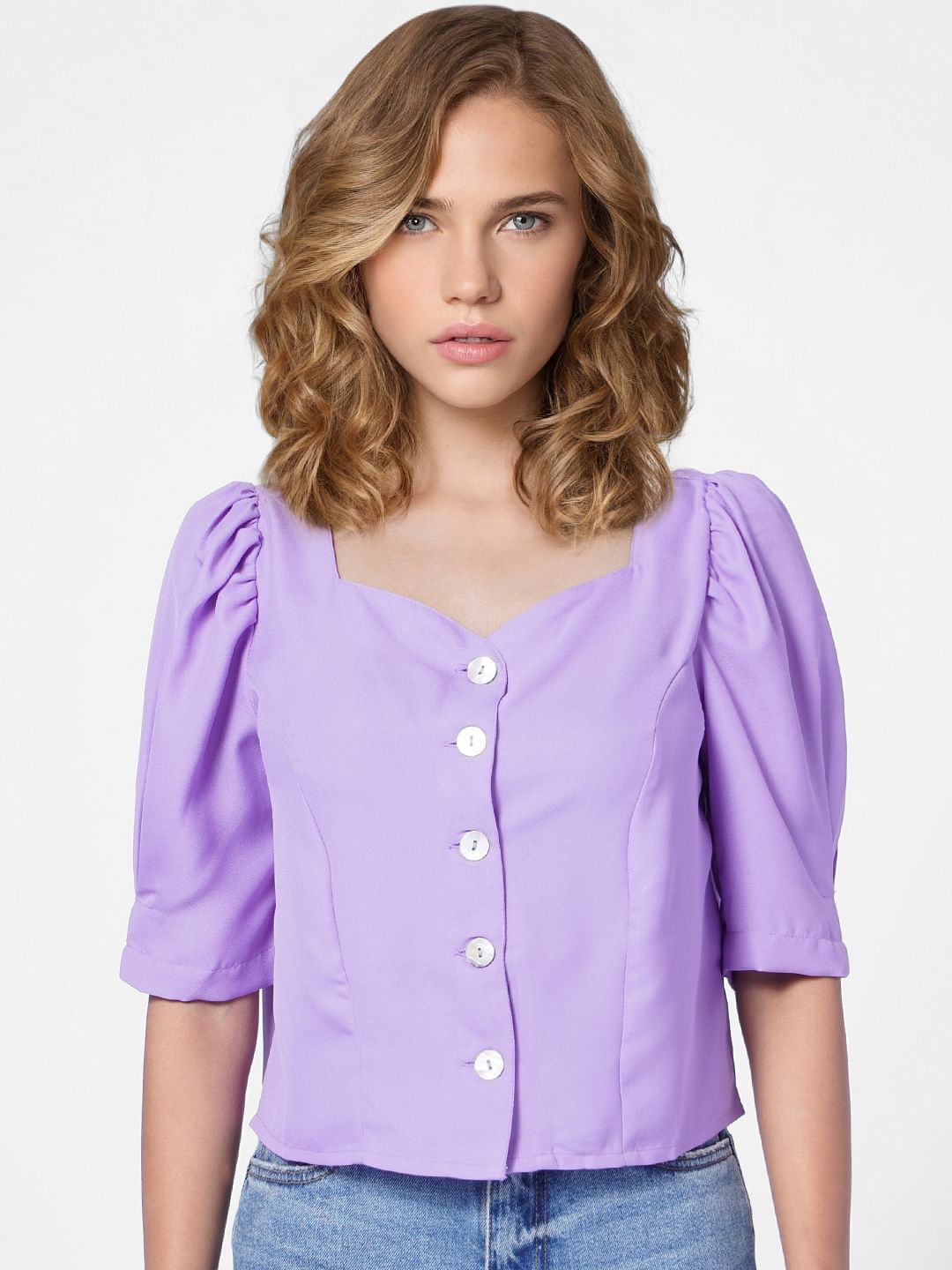 Purple Puff Sleeves Top