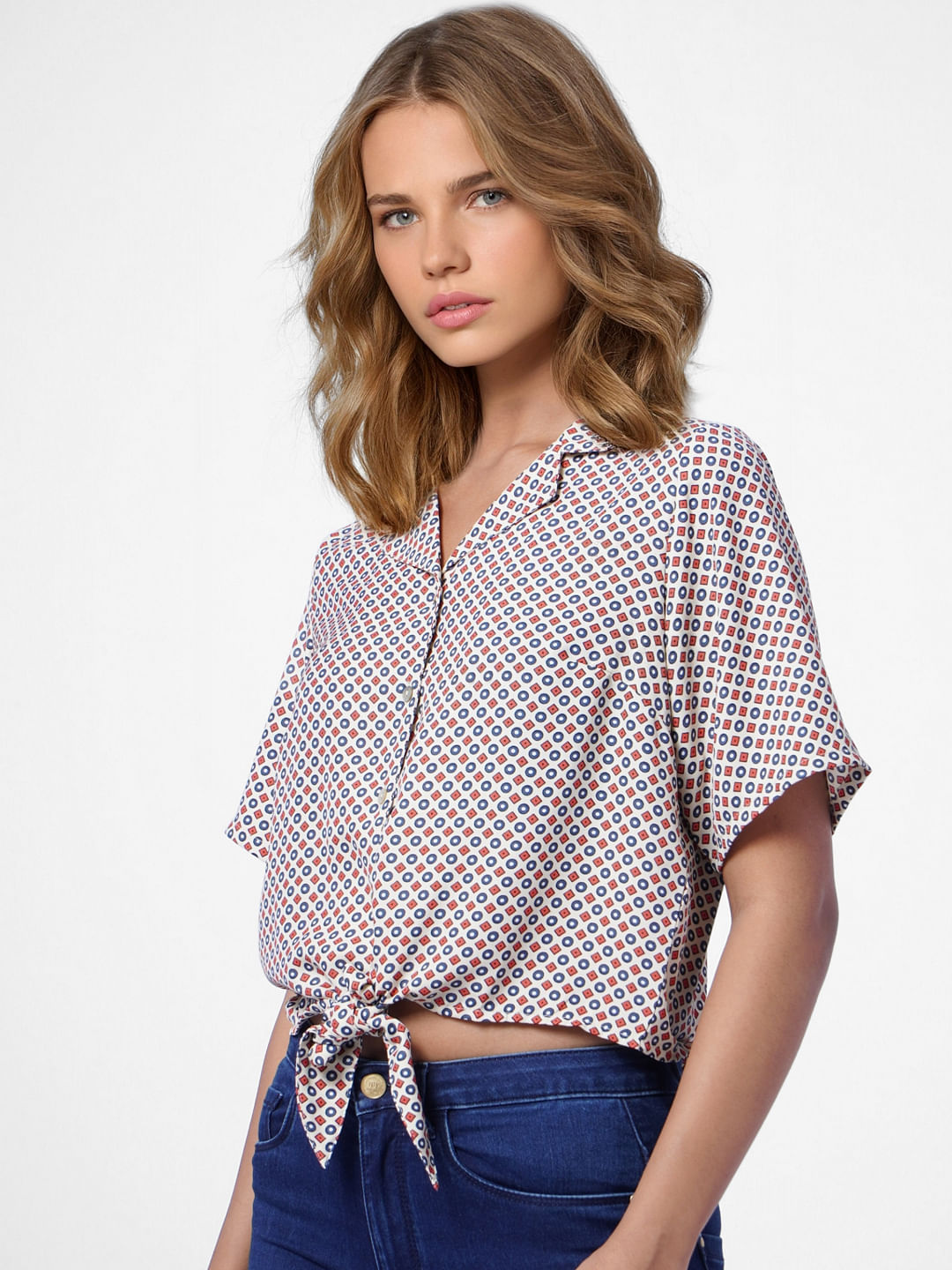 Brown All Over Print Tie-Up Top