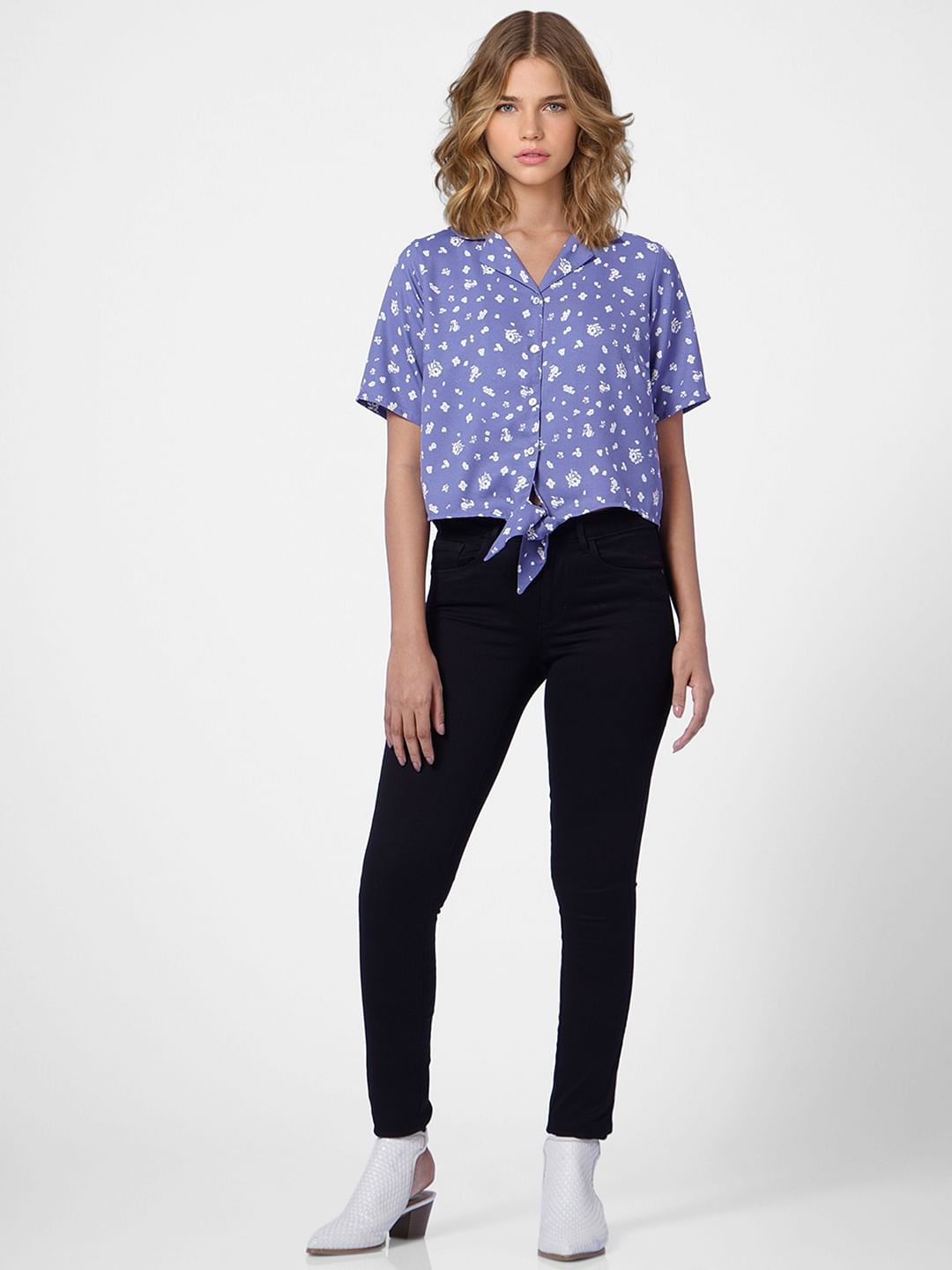 Blue Printed Tie-Up Top