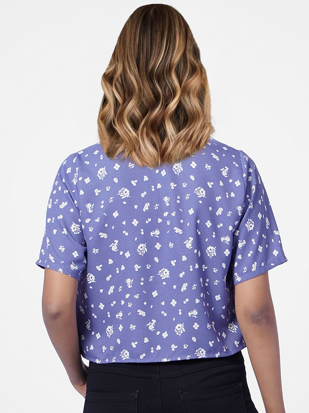 Blue Printed Tie-Up Top