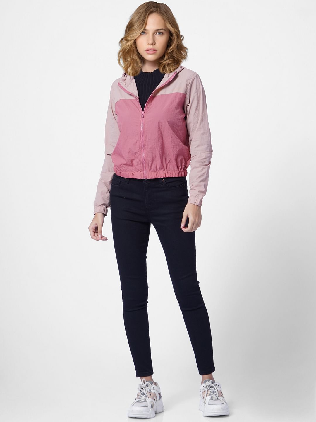 Pink Colourblocked Hooded Jacket