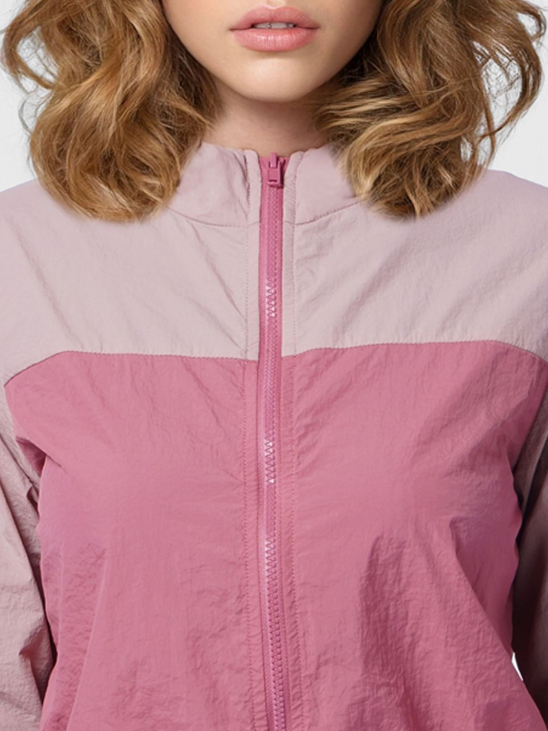 Pink Colourblocked Hooded Jacket