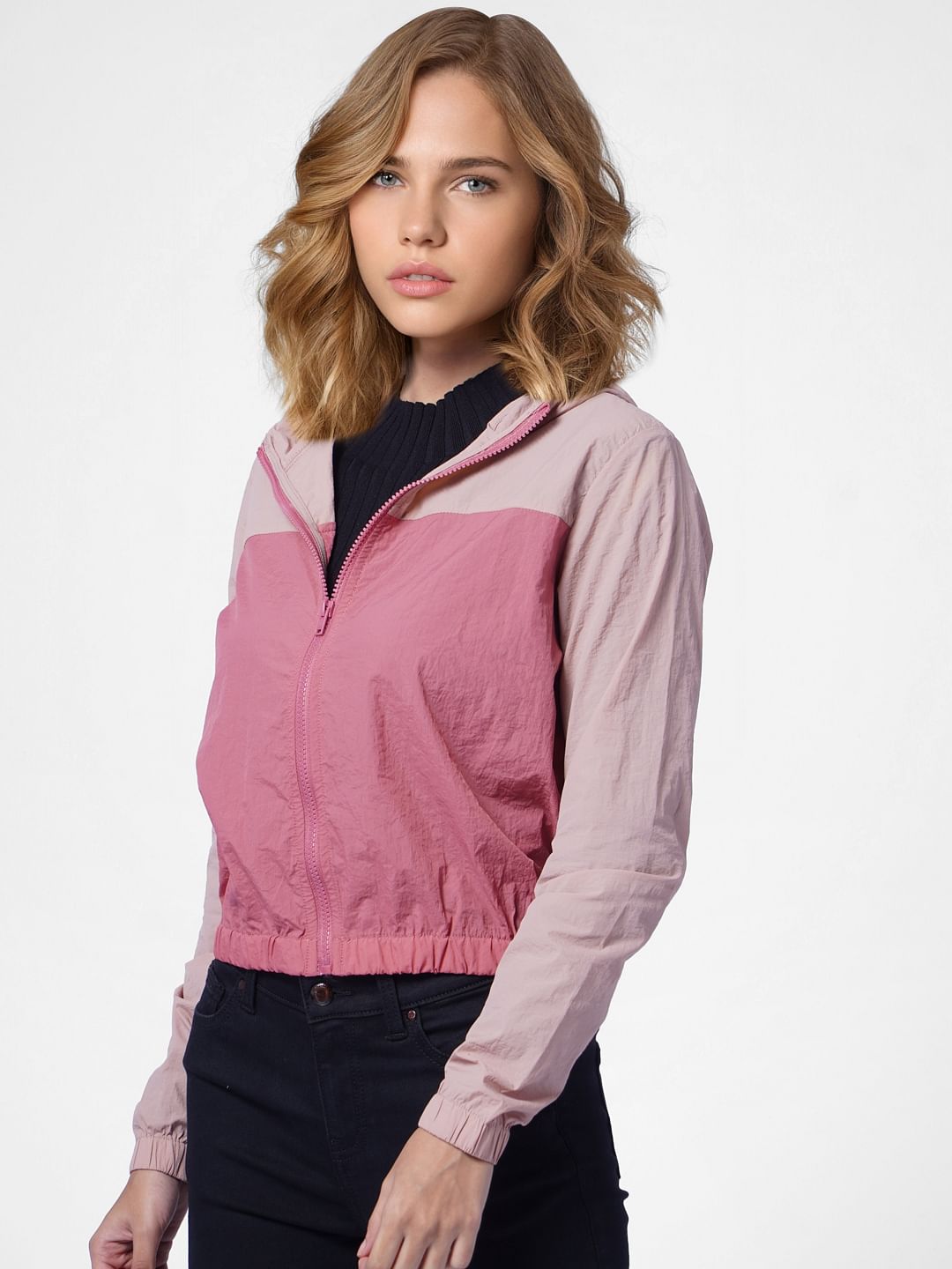 Pink Colourblocked Hooded Jacket