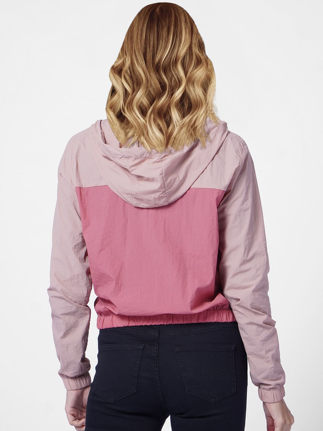 Pink Colourblocked Hooded Jacket